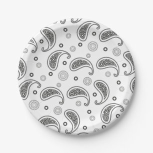 Black and White Paisley Pattern Paper Plates