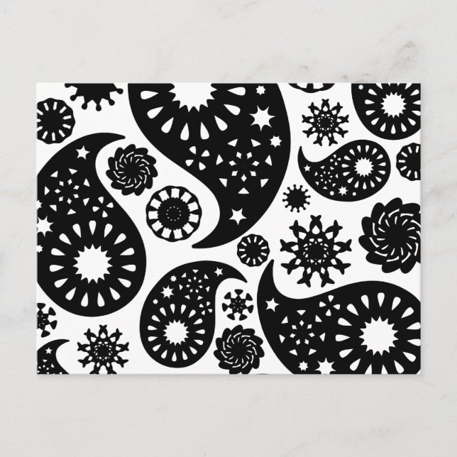 Black and White Paisley Pattern. Postcard (Front)