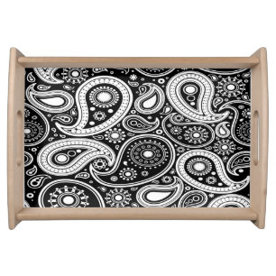 Black and White Paisley Serving Tray