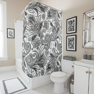 Black and white paisley  shower curtain