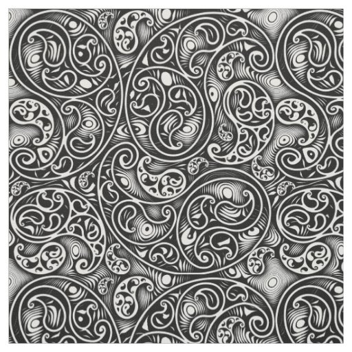 Black and White Paisley Swirls Spirals Fabric