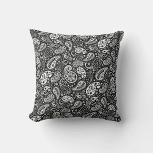 Black and White Paisley Throw Pillow