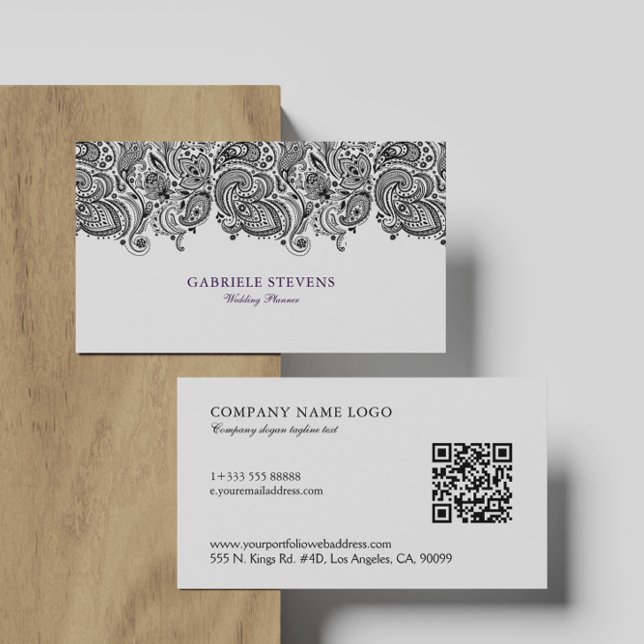 Black and White Paisley Wedding Planner Business Card (Creator Uploaded)