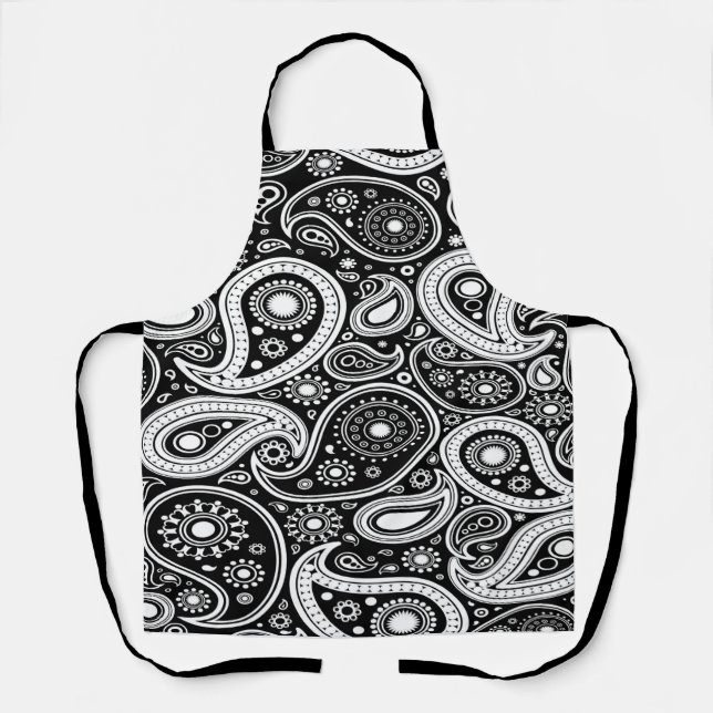 Black and White Paisly Print Apron (Front)