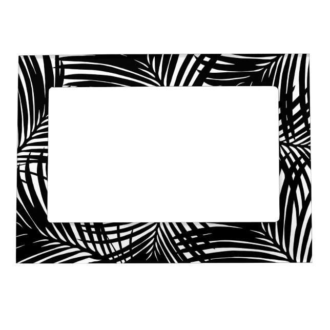 Black and White Palm Leaf Pattern Vacation Photo Magnetic Frame (Front)