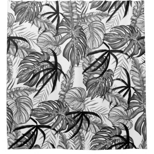 Black and white palm leafs, tropical jungle shower curtain Zazzle