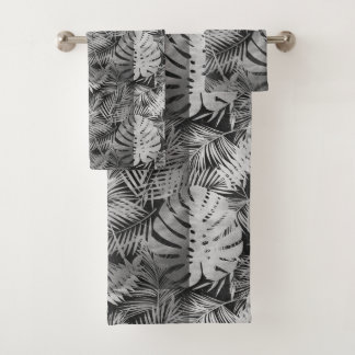 Black and white palm leaves bath towel set
