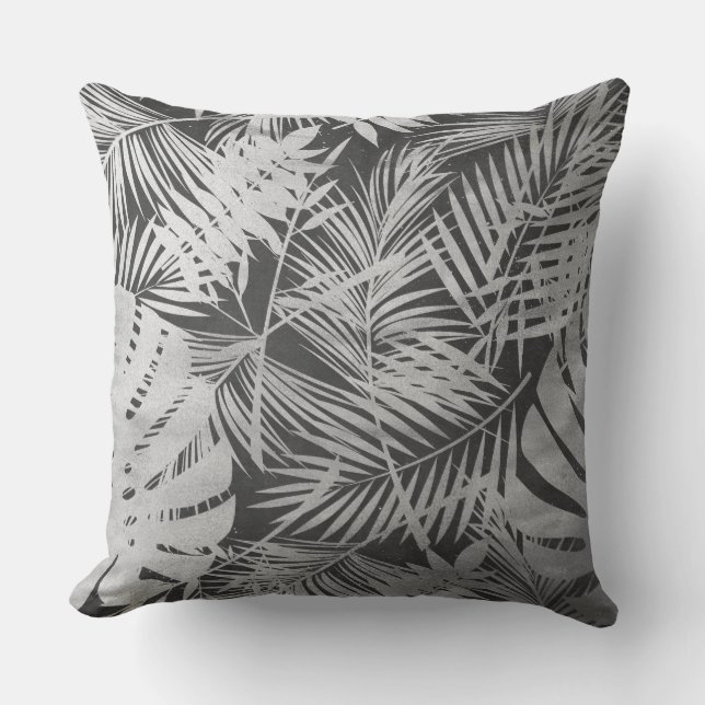 Black and white palm leaves outdoor pillow (Front)