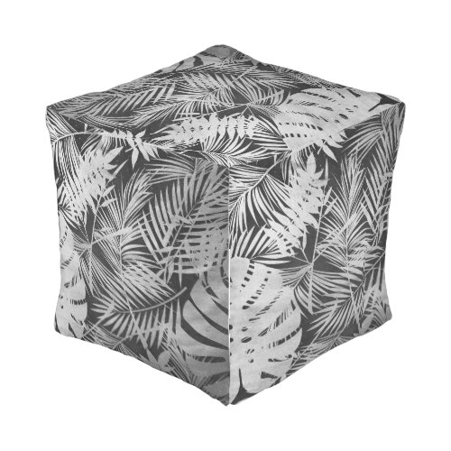 Black and white palm leaves outdoor pouf