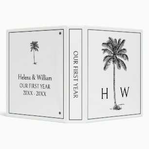 Black and White Palm Palmetto Tree Monogram 3 Ring Binder