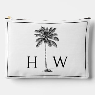 Black and White Palm Palmetto Tree Monogram Accessory Pouch