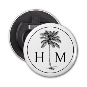 Black and White Palm Palmetto Tree Monogram Bottle Opener