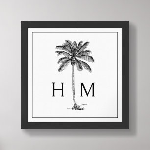Black and White Palm Palmetto Tree Monogram Framed Art