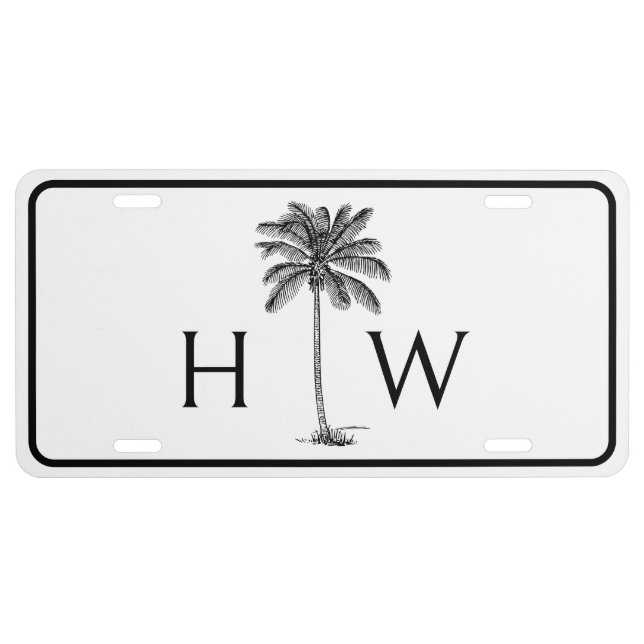 Black and White Palm Palmetto Tree Monogram License Plate | Zazzle