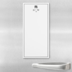 Black and White Palm Palmetto Tree Monogram Magnetic Notepad