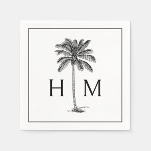 Black and White Palm Palmetto Tree Monogram Napkins
