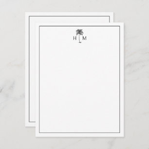 Black and White Palm Palmetto Tree Monogram Note Card