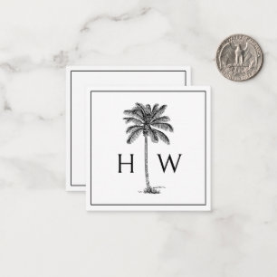Black and White Palm Palmetto Tree Monogram Note Card