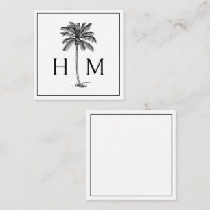 Black and White Palm Palmetto Tree Monogram Note Card