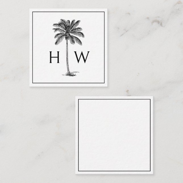 Black and White Palm Palmetto Tree Monogram Note Card (Front/Back)