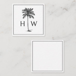 Black and White Palm Palmetto Tree Monogram Note Card