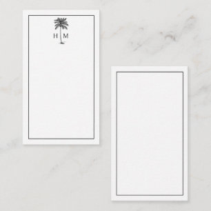Black and White Palm Palmetto Tree Monogram Note Card