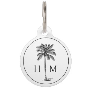 Black and White Palm Palmetto Tree Monogram Pet ID Tag