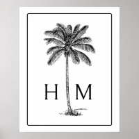 Black and White Palm Palmetto Tree Monogram
