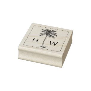 Black and White Palm Palmetto Tree Monogram Rubber Stamp