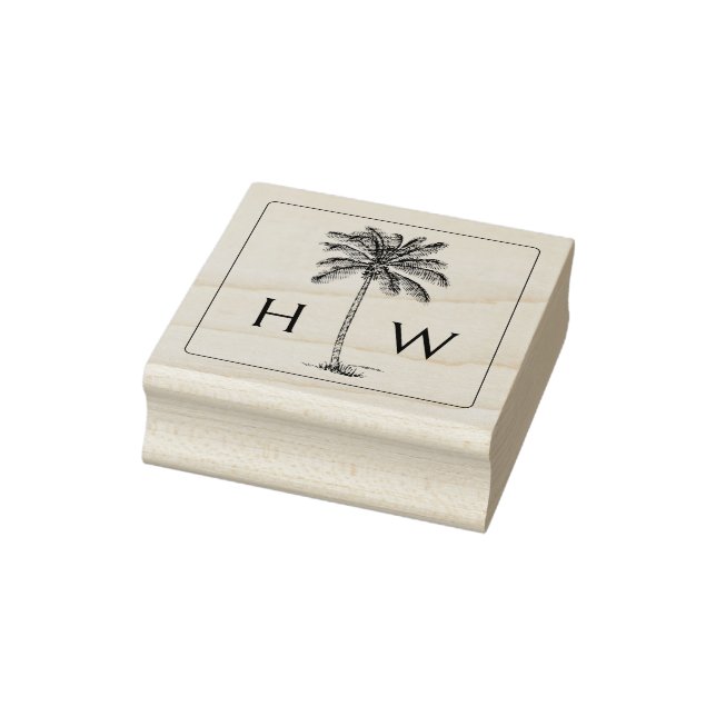 Black and White Palm Palmetto Tree Monogram Rubber Stamp (Stamp)