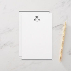 Black and White Palm Palmetto Tree Monogram Stationery