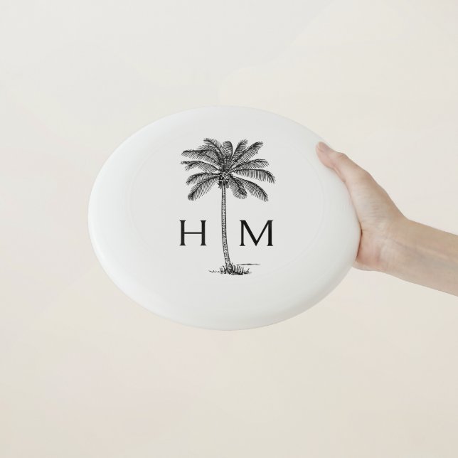 Black and White Palm Palmetto Tree Monogram Wham-O Frisbee (In Hand)