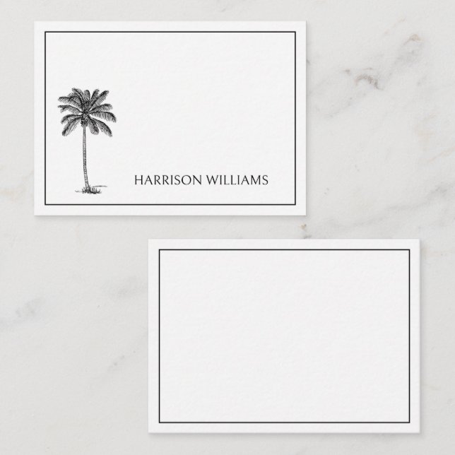 Black and White Palm Palmetto Tree Personalized Note Card (Front/Back)