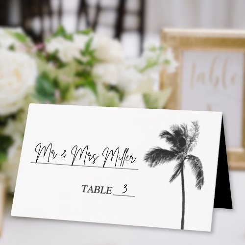 Black and White Palm Tree Bat Mitzvah Place Card