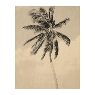 Black and white palm tree tropical photo wood wall decor