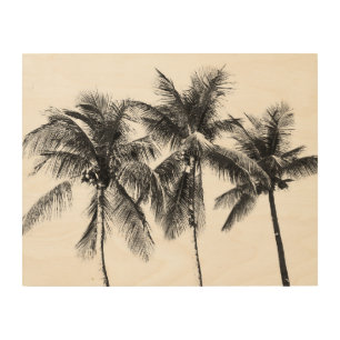 Black and white palm tree tropical wood wall art