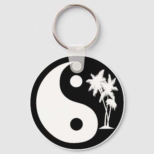 Black and White Palm Tree Yin Yang Keychain
