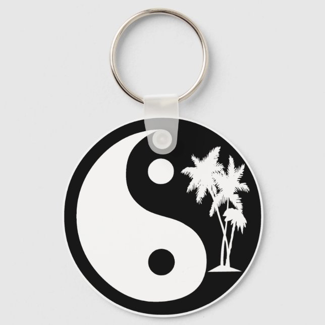 Black and White Palm Tree Yin Yang Keychain (Front)
