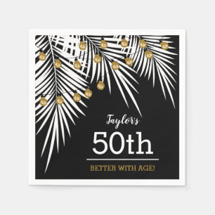 Black and White Palms 50th Birthday Party Napkins