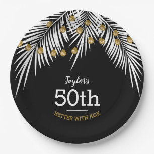 Black and White Palms 50th Birthday Party Paper Plates