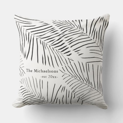 Black and White Palms with Family Name and Year Outdoor Pillow