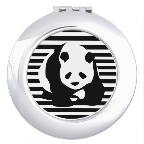 Black and White Panda and Stripes Compact Mirror