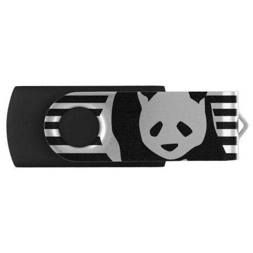 Black and White Panda and Stripes Flash Drive