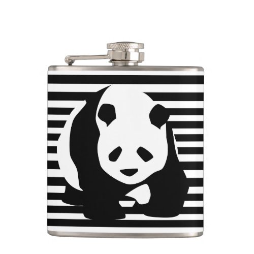 Black and White Panda and Stripes Flask