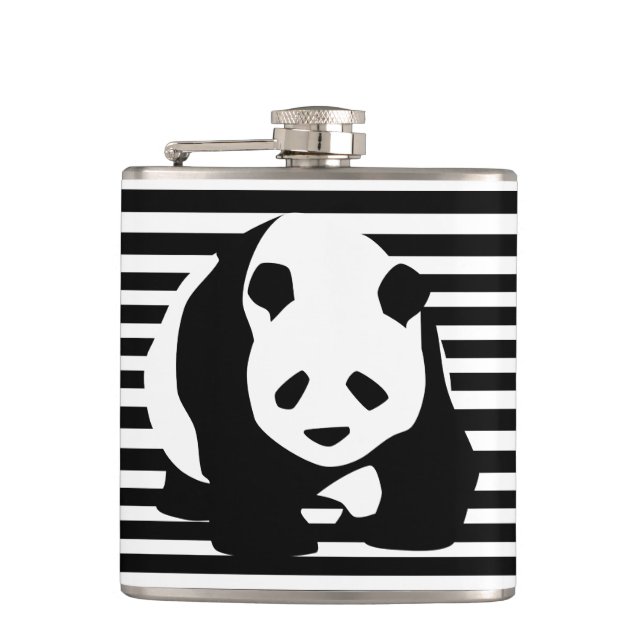 Black and White Panda and Stripes Flask (Front)