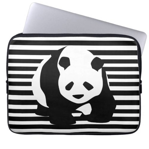 Black and White Panda and Stripes Laptop Sleeve