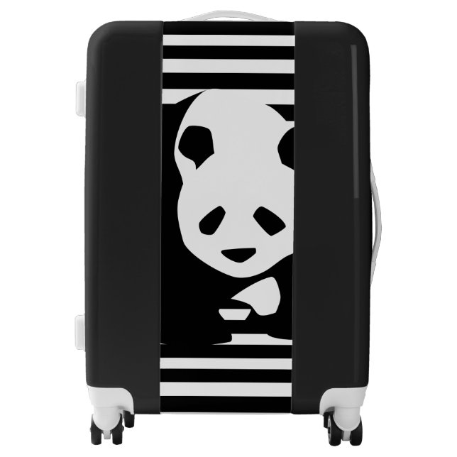 Black and White Panda and Stripes Luggage (Front)