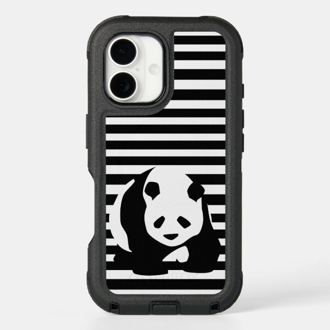 Black and White Panda and Stripes Otterbox iPhone Case (Back)
