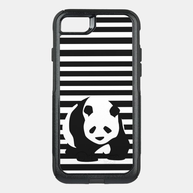 Black and White Panda and Stripes Otterbox iPhone Case (Back)