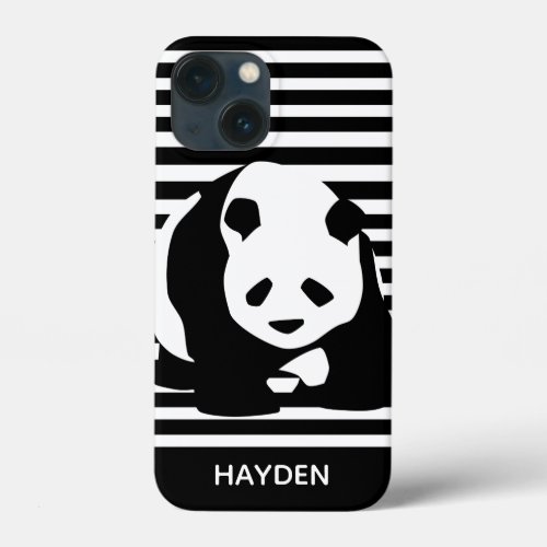 Black and White Panda and Stripes Personalised iPhone 13 Mini Case
